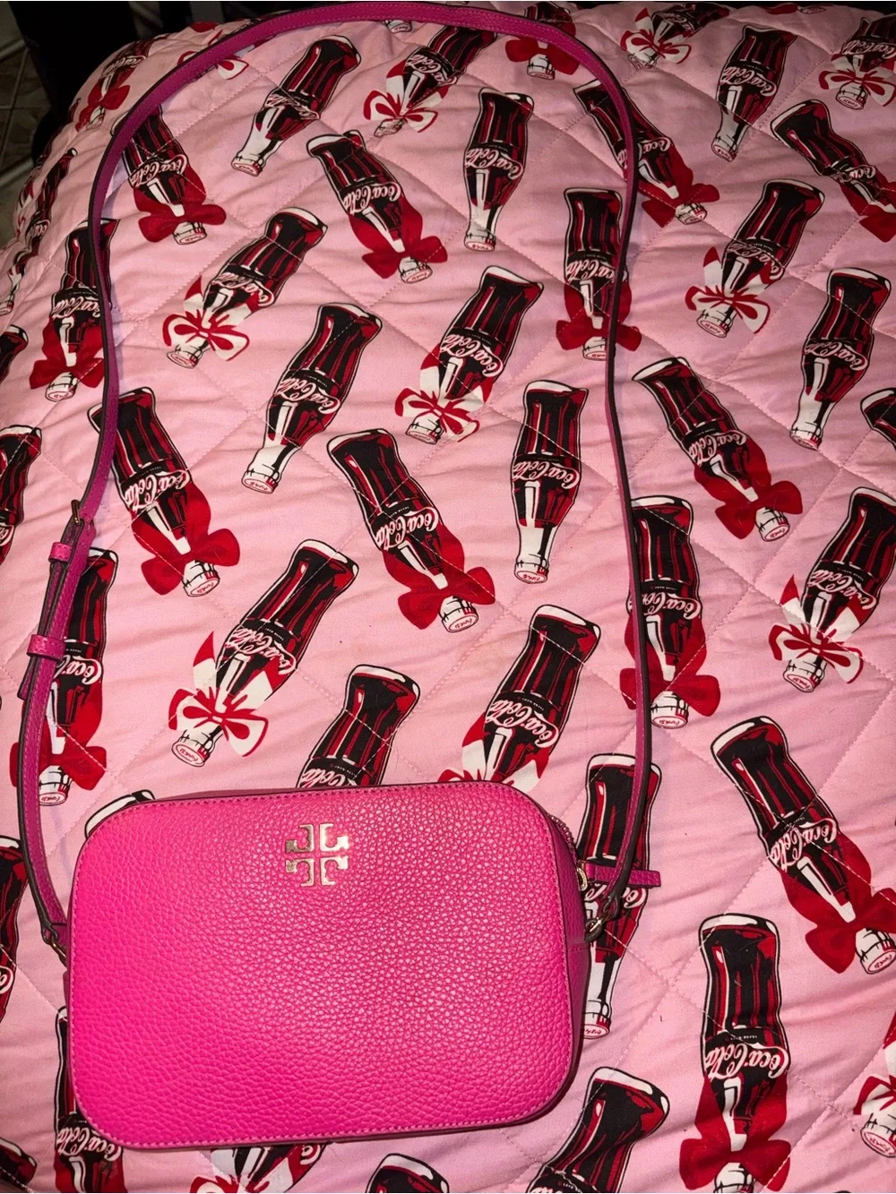 Pre loved / lightly used Burch Fleming Pebbled Leather Crossbody Bag in Hot Pink